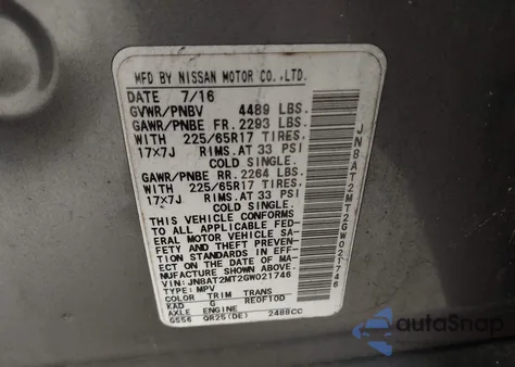 2016 Nissan Rogue S from USA, damaged, VIN JN8AT2MT2GW021746